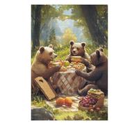 Puzzles pour Adolescents Bears Picnic in The Woods Puzzles pour Adultes Jeu Manuel Décoration Intérieure Est Idéal comme Cadeau 75x50cm/1000pcs