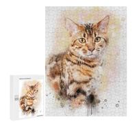 Puzzles pour Adolescents Bengal Cat Watercolor Puzzles pour Adultes, Jeu Manuel, Course De Vitesse, Activités Amusantes À La Maison, 500 PCS