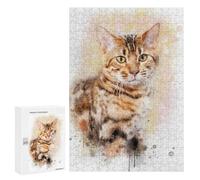 Puzzles pour Adolescents Bengal Cat Watercolor Puzzles pour Adultes, Jeu Manuel, Course De Vitesse, Activités Amusantes À La Maison, 300 PCS