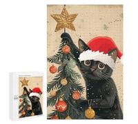 Puzzles pour Adolescents Black Cat Christmas Tree Puzzles pour Adultes Jeux Relaxants Qui Améliorent La Mémoire Cadeaux Uniques pour Un Anniversaire Et Noël 1000 PCS