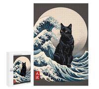 Puzzles pour Adolescents Black Cat Great Wave Puzzles pour Adultes, Jouets Anti-Stress, Difficile, Cadeau d'anniversaire, Cadeaux, 1000 PCS
