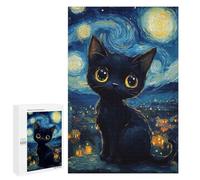 Puzzles pour Adolescents Black Cat Starry Night Puzzle Adulte - Décoration Murale - Découpe De Précision pour Les Gamers 1000 PCS