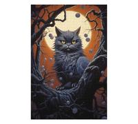 Puzzles pour Adolescents Black Cat Under Full Moon Puzzles pour Adolescents, Jouets Anti-Stress, Décoration Murale, Cadeau d'anniversaire, Cadeaux, 75x50cm/1000pcs