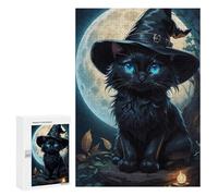 Puzzles pour Adolescents Black Cat Witch Hat Moonlit Night Casse-têtes pour Adolescents - Jeu De Réflexion - Améliore La Mémoire - Cadeaux De Noël Et d'anniversaire