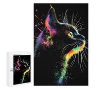 Puzzles pour Adolescents Black Cat with Rainbow Splashes Puzzles pour Adultes Jeu Manuel Cadeau d'anniversaire Cadeau d'anniversaire, Cadeaux, 1000 PCS