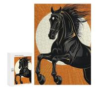 Puzzles pour Adolescents Black Horse Illustration with Orange Background Puzzle pour Adultes Jeux en Famille Une Œuvre d'art Interaction Parent-Enfant 300 PCS