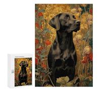 Puzzles pour Adolescents Black Labrador Portrait in Floral Setting Puzzles pour Adultes Jeux Manuels Cadeaux pour Femmes Stimule Le Cerveau 300 PCS