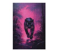 Puzzles pour Adolescents Black Panther in Neon Jungle Puzzles pour Adultes Jeu Manuel Décoration Intérieure Est Idéal comme Cadeau 38x26cm/1000pcs