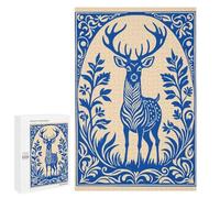 Puzzles pour Adolescents Blue Deer Floral Illustration Puzzles pour Adultes À Monter Soi-même, Décorations Murales, Idées Cadeaux pour Toute La Famille 1000 PCS