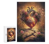 Puzzles pour Adolescents Broken Heart with Flowers Puzzles pour Adolescents - Décoration Murale - Cadeau Unique pour Anniversaire Et Noël