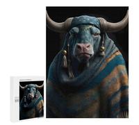 Puzzles pour Adolescents Bull Wearing Schall Puzzles pour Adultes - Jeu Manuel - Niveau De Difficulté Élevé - Idée Cadeau Originale pour Un Anniversaire 500 PCS
