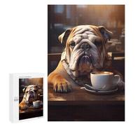 Puzzles pour Adolescents Bulldog Coffee Cute Dog Puzzles pour Adultes - Jeu Manuel - Niveau De Difficulté Élevé - Idée Cadeau Originale pour Un Anniversaire 1000 PCS
