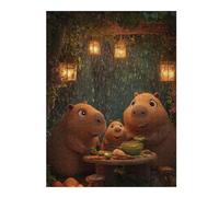 Puzzles pour Adolescents Capybara Family Dinner in The Rain Puzzles pour Adultes Jeu Manuel Décoration Intérieure Est Idéal comme Cadeau 52x38cm/1000pcs