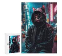 Puzzles pour Adolescents Cat Asian City Night Puzzles pour Adultes - Jeu Manuel - Niveau De Difficulté Élevé - Idée Cadeau Originale pour Un Anniversaire 300 PCS