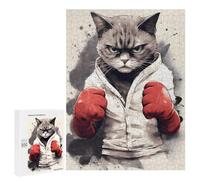 Puzzles pour Adolescents Cat Boxer Wearing Gloves Puzzles pour Adolescents - Décoration Murale - Cadeau Unique pour Anniversaire Et Noël