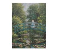 Puzzles pour Adolescents Cat on Monets Bridge Painting Puzzle Adulte, Jeu Familial, Difficile, Cadeau d'anniversaire, Cadeaux, 52x38cm/1000pcs