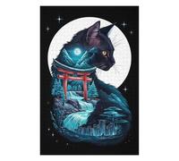 Puzzles pour Adolescents Cat Silhouette Torii Gate Puzzles pour Adultes, Jeu De Réflexion, Décoration Intérieure, pour Toute La Famille 75x50cm/1000pcs
