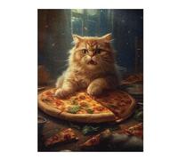 Puzzles pour Adolescents Cat with Pizza Puzzles pour Adolescents Jeux De Détente Décoration Parfaite, pour Toute La Famille 52x38cm/1000pcs