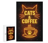 Puzzles pour Adolescents Cats & Coffee Neon Sign Puzzles pour Adolescents : Améliorent La Mémoire. Chaque Pièce Est Unique - Idée Cadeau d'anniversaire Unique 1000 PCS