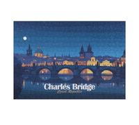 Puzzles pour Adolescents Charles Bridge, Czech Republic at Night Puzzle Adulte, Jeu Familial, Difficile, Cadeau d'anniversaire, Cadeaux, 38x26cm/1000pcs