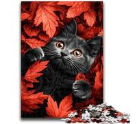 Puzzles pour Adolescents Chat dans Les Feuilles d'érable Convient aux Enfants de 14 Ans et Plus Jeux familiaux Offrez des Cadeaux pour Toute la Famille 38x26cm