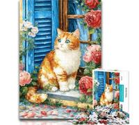 Puzzles pour Adolescents Chat Devant Un Magasin de Fleurs Puzzles pour Adultes 1000 pièces, avec Affiche Assortie et Feuille de Questions pour Les 14 Ans 26x38cm