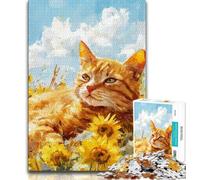 Puzzles pour Adolescents Chat endormi dans Un Champ de tournesols Puzzles pour Adultes 1 000 pièces Jouets éducatifs et éducatifs Jeux familiaux pour renforcer l'amour Entre Couples (50x75cm)