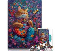Puzzles pour Adolescents : Chat Jouant de la Guitare Parmi Les Fleurs, 1000 pièces, pour Un Moment de détente en Famille, Chaque pièce est Unique - Jeu Amusant et Stimulant 38x26cm