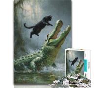 Puzzles pour Adolescents Chat Noir Crocodile Puzzle Adolescent, activité familiale Amusante à la Maison, Cadeau d'anniversaire, Cadeaux de Voyage (Taille 38x26cm)