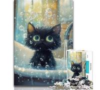 Puzzles pour Adolescents Chat Noir dans la Salle de Bain 1000 pièces Puzzles pour Adolescents Cadeaux Anniversaires et Cadeaux Uniques pour Les 14 Ans (50x75cm)