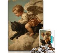 Puzzles pour Adolescents Chat Noir et Ange Puzzles pour Adolescents, idéal comme Cadeau pour Toute la Famille Convient aux Enfants de 14 Ans et Plus (Taille 75x50cm)