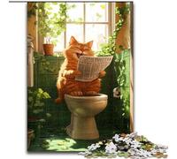Puzzles pour Adolescents Chat Orange sur Les Toilettes, adaptés aux Personnes de 14 Ans et Plus Jeux éducatifs Cadeaux du Père Noël Secret (Taille 26x38cm)