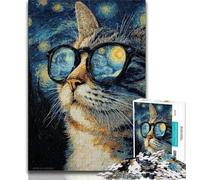 Puzzles pour Adolescents : Chat Portant des Lunettes, défi d'intelligence cérébrale, Jouets addictifs, Cadeau d'anniversaire, décoration Murale (38 x 26 cm)