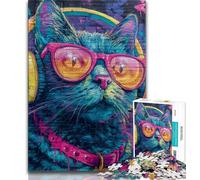 Puzzles pour Adolescents : Chat Portant Un Casque, défi d'intelligence cérébrale, Jouets addictifs, Cadeau d'anniversaire, décoration Murale 75 x 50 cm
