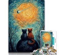 Puzzles pour Adolescents Chat sous Le Ciel Nocturne, Aidez Le Cerveau à exercer des Jouets addictifs pour cultiver la Patience Décoration Parfaite (75x50cm)