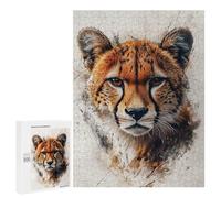 Puzzles pour Adolescents Cheetah Portrait with Watercolor Effect Puzzle pour Adultes, Décoration Murale, Œuvre d'art, Cadeau d'anniversaire, Cadeaux, 500 PCS