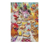 Puzzles pour Adolescents Chickens Tea Party with Dog-1 Casse-têtes pour Adultes, Jeux De Réflexion, Cadeaux Anti-Stress pour Les Amis Et La Famille 38x26cm/1000pcs