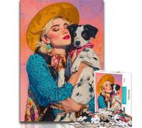 Puzzles pour Adolescents Chien Cow-Girl dans Les Fleurs Sauvages, Aide Le Cerveau à exercer des Jouets addictifs pour cultiver la Patience Décoration Parfaite 38x26cm