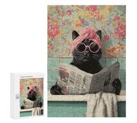 Puzzles pour Adolescents Chill Cat in Sunglasses Reading Newspaper -1 Puzzle Anti-Stress pour Adolescents Chaque Pièce Est Unique - Idéal comme Cadeau pour Toute La Famille 300 PCS