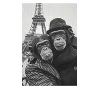 Puzzles pour Adolescents Chimpanzee Couple Paris Puzzles pour Adultes, Jeu Familial, Course De Vitesse Manuelle, Cadeaux d'anniversaire Uniques 75x50cm/1000pcs