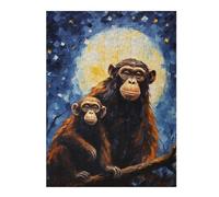 Puzzles pour Adolescents Chimpanzee Family Moonlight Puzzle pour Adultes, Jeu Manuel, Course De Vitesse, Cadeau d'anniversaire, Cadeaux, 1000pcs(52x38cm)