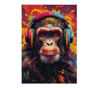 Puzzles pour Adolescents Chimpanzee Music Headphones Art Puzzle Adulte, Jeu Familial, Difficile, Cadeau d'anniversaire, Cadeaux, 38x26cm/1000pcs