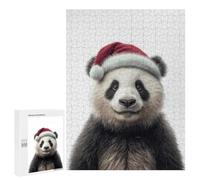 Puzzles pour Adolescents Christmas Panda with Santa Hat Portrait Puzzles pour Adolescents - Décoration Murale - Cadeau Unique pour Anniversaire Et Noël