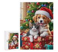 Puzzles pour Adolescents Christmas Pet Gift Scene Puzzles pour Adolescents : Améliorent La Mémoire. Chaque Pièce Est Unique - Idée Cadeau d'anniversaire Unique 300 PCS
