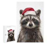 Puzzles pour Adolescents Christmas Raccoon with Santa Hat Portrait Puzzles pour Adolescents - Décoration Murale - Cadeau Unique pour Anniversaire Et Noël
