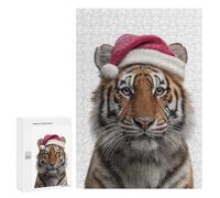 Puzzles pour Adolescents Christmas Tiger Wearing A Santa Hat Puzzles pour Adolescents - Décoration Murale - Cadeau Unique pour Anniversaire Et Noël