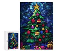 Puzzles pour Adolescents Christmas Tree Stained Glass Art Puzzle Adulte - Décoration Murale - Découpe De Précision pour Les Gamers 300 PCS