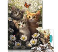 Puzzles pour Adolescents Chrysanthèmes et Chats Jeu Stimulant pour Toute la Famille 75x50cm
