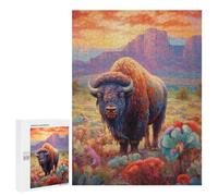 Puzzles pour Adolescents Colorful Bison in Wildflowers Puzzle Anti-Stress pour Adolescents Chaque Pièce Est Unique - Idéal comme Cadeau pour Toute La Famille 500 PCS
