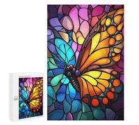 Puzzles pour Adolescents Colorful Butterfly Stained Glass Art Casse-tête pour Adolescents : Analyse Et Logique, Difficile Et Stimulant, Idéal comme Cadeau 1000 PCS